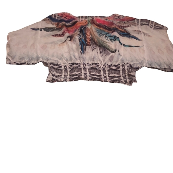 Blush Multicolor Feather Print Blouse - Picture 3 of 4